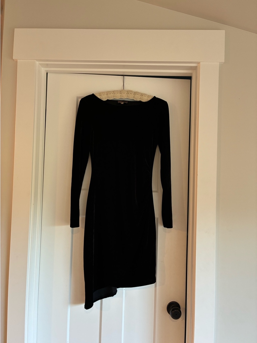 Lilla P Black Velvet cocktail Dress 90's Vamp Asymmetrical Hem Xs bodycon